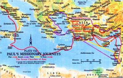 PAUL'S MISSIONARY JOURNEYS (CLICK TO ENLARGE TOUR MAP)